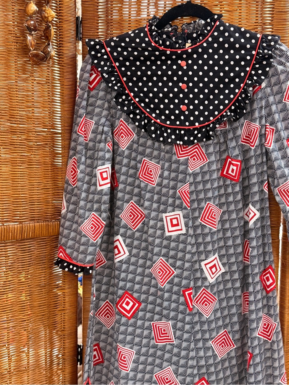 Vintage Polka Dot Ruffle Collar Mid Sleeve Mu’u Style Dress - Black & Red